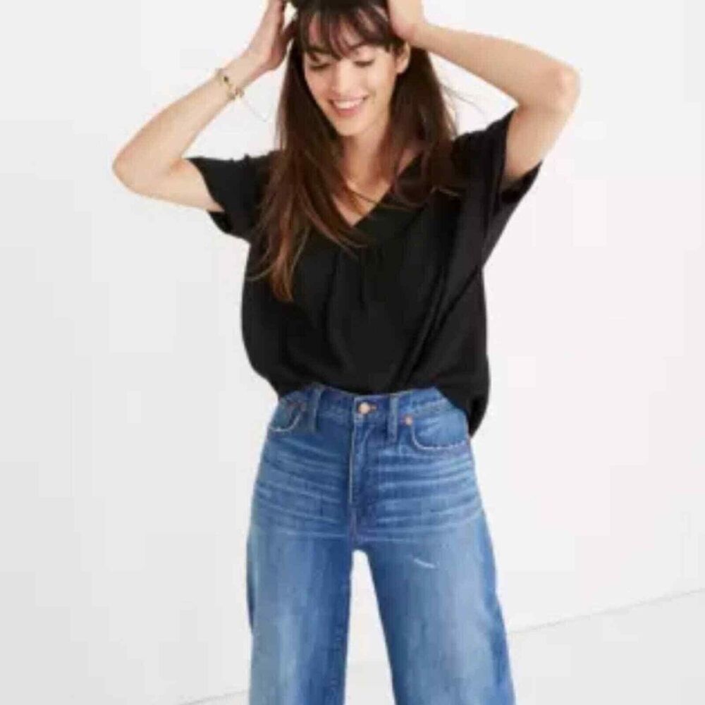 Madewell Rhyme Womens Top Size Small Black Relaxed Fit Short Sleeve Boxy Blouse
